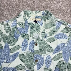 Tommy Bahama Button Up Men's M 100% Silk Green Blue Floral Hawaiian Tree Shirt